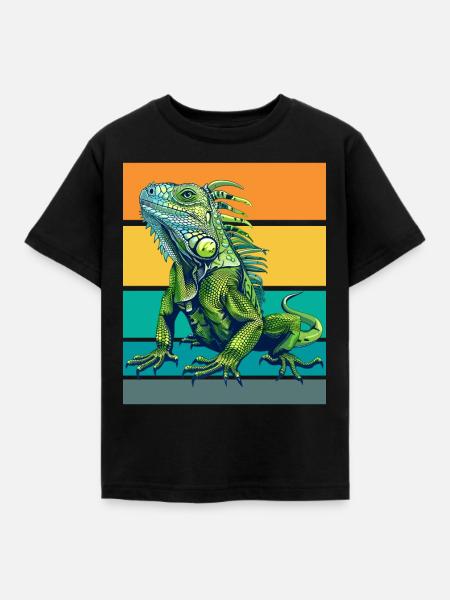 Retro Leguan - Kinder T-Shirt - Schwarz