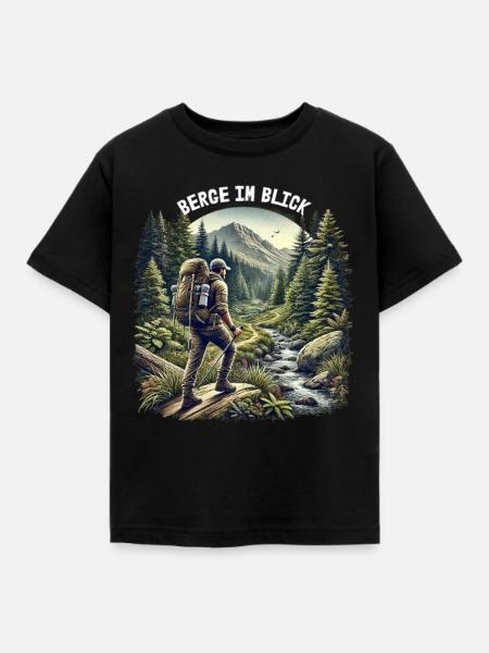 Berge im Blick - Kinder T-Shirt - Schwarz