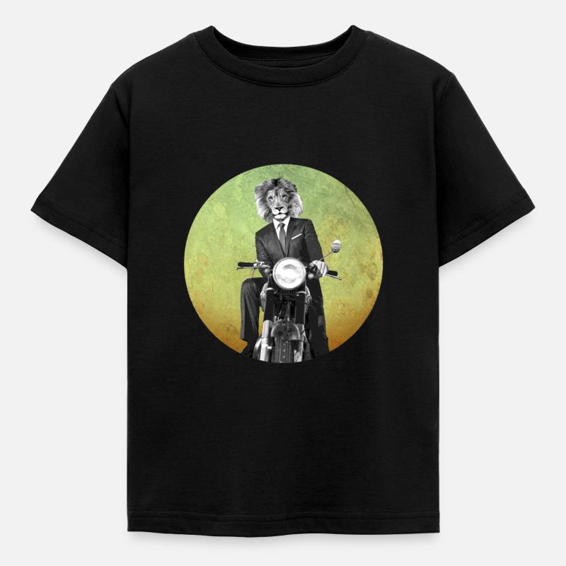 Lion Biker - Kinder T-Shirt - Schwarz