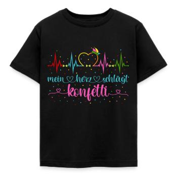 Fasching Herzschlag EKG Mein Herz schlägt Konfetti - Kinder T-Shirt - Schwarz - Vorne - AI Model Kid Female (0cm)