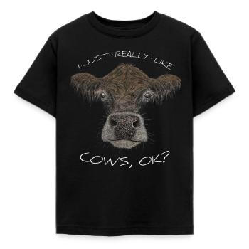 I just like cows, ok? Cool Muh cow drawing - Kids' T-Shirt - black - Front - AI Model Kid Female (0cm)