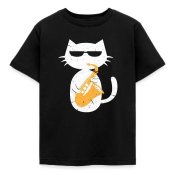 Saxophon Katze - Kinder T-Shirt - Schwarz - Vorne - AI Model Kid Female (0cm)