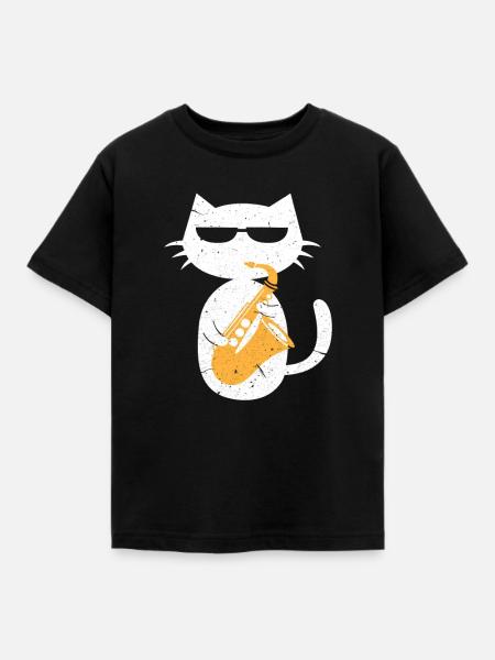 Saxophon Katze - Kinder T-Shirt - Schwarz