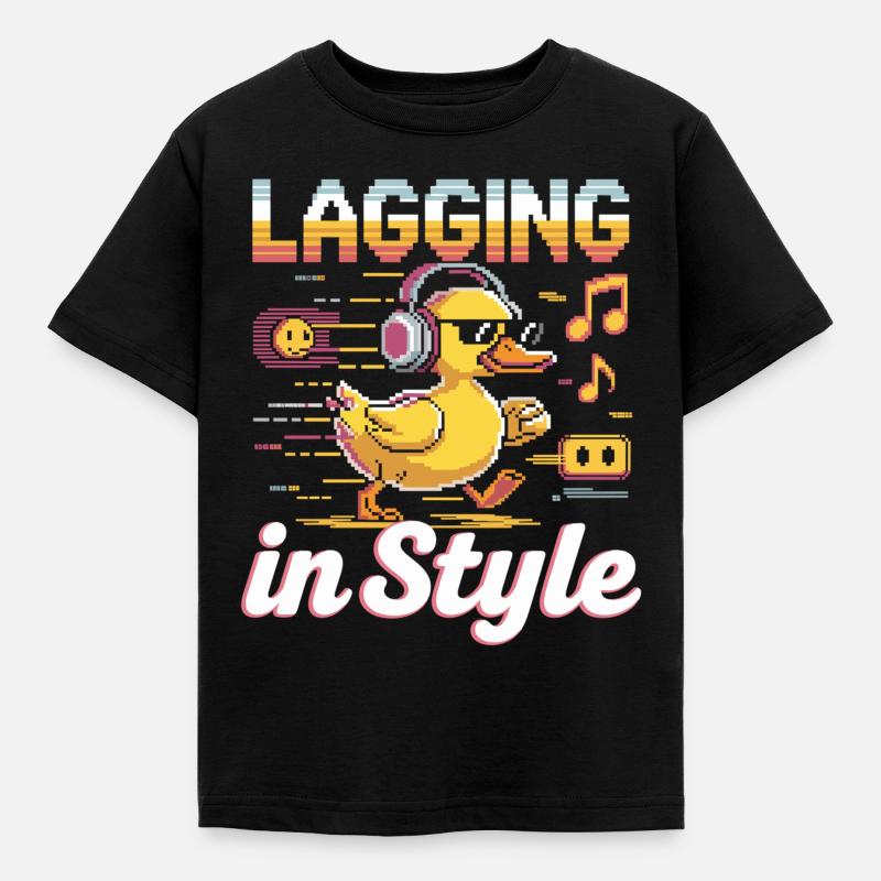 Pixel and med hovedtelefoner - Børne-T-shirt - sort