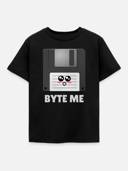 Byte Me Cute Diskette Pun - Kinder T-Shirt - Schwarz
