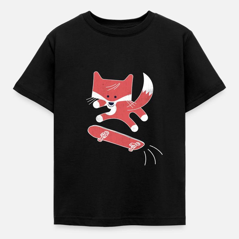 Skater Fuchs Comic | Skateboard Rotfuchs Geschenk - Kinder T-Shirt - Schwarz