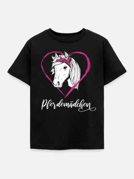 Pferdemädchen Pferde Herz Geschenkidee - Kinder T-Shirt - Schwarz