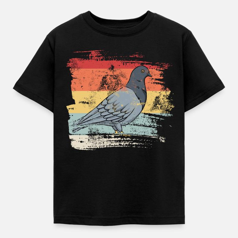 Retro Vogel Taube - Kinder T-Shirt - Schwarz