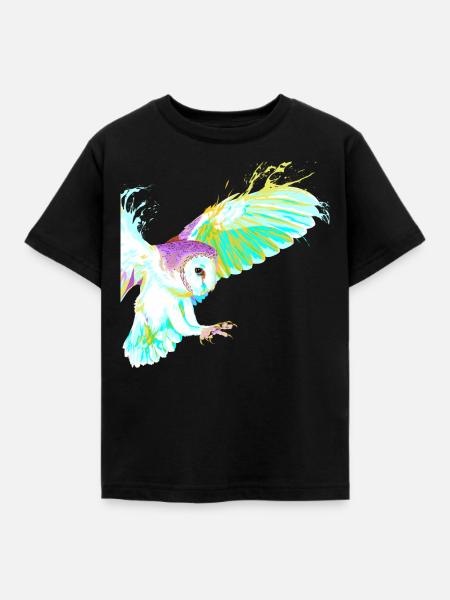 Fliegender Splash Vogel Eule - Kinder T-Shirt - Schwarz