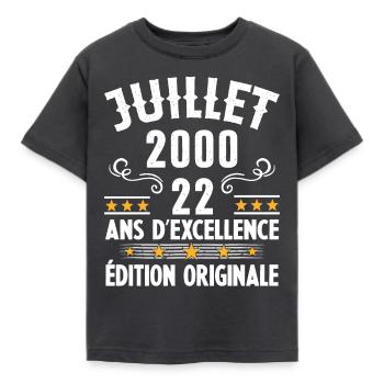 22 Ans Anniversaire Vintage Né(e) en Juillet 2000 - T-shirt Enfant - charbon - Devant - AI Model Kid Female (0cm)
