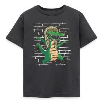 Krokodil Alligator - Kinder T-Shirt - Dunkelgrau - Vorne - AI Model Kid Female (0cm)
