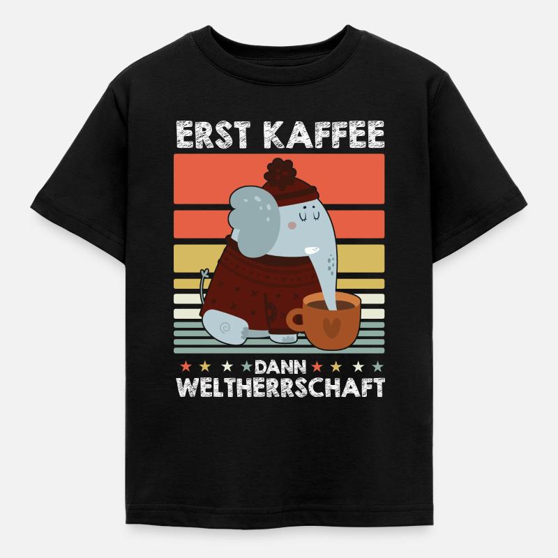 Elefant Kaffee - Kinder T-Shirt - Schwarz