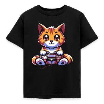 Gamer Spil Gamer Kat - Børne-T-shirt - sort - Foran - AI Model Kid Female (0cm)