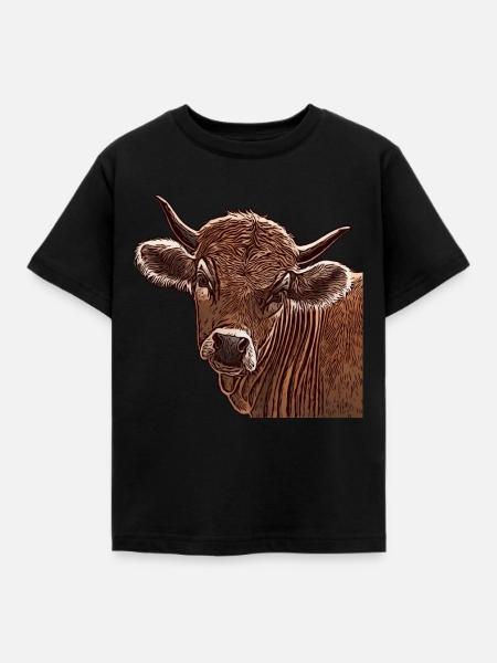 Kuh Kuhmotiv Tiergesicht - Kinder T-Shirt - Schwarz