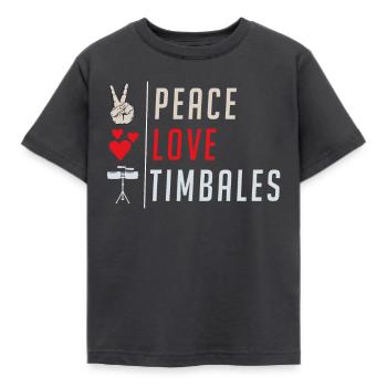 Peace Love Timbales Musical Instrument - Kinder T-Shirt - Dunkelgrau - Vorne - AI Model Kid Female (0cm)
