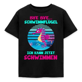 Bye Bye Schwimmflügel ich kann jetzt schwimmen - Kinder T-Shirt - Schwarz - Vorne - AI Model Kid Female (0cm)