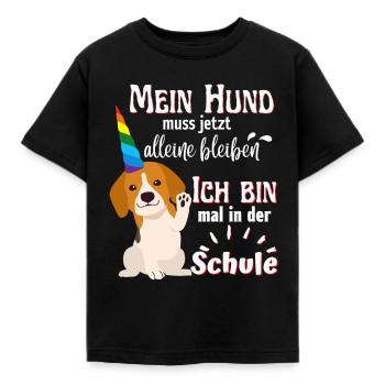 Einhorn Hund SchuleGeschenkidee - Kinder T-Shirt - Schwarz - Vorne - AI Model Kid Female (0cm)