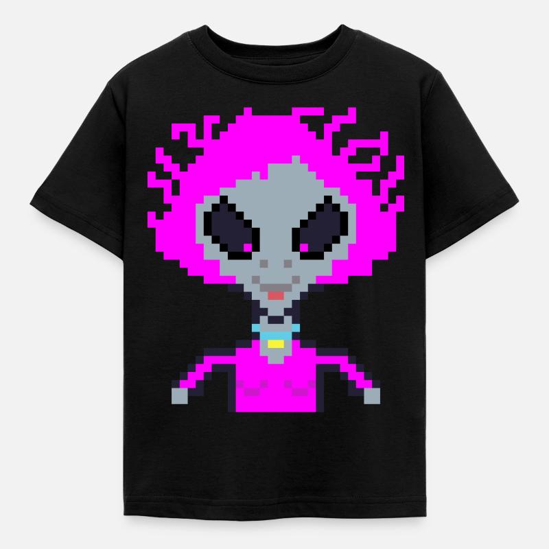 Pixel Alien "Violet Crazy" - Kids' T-Shirt - black