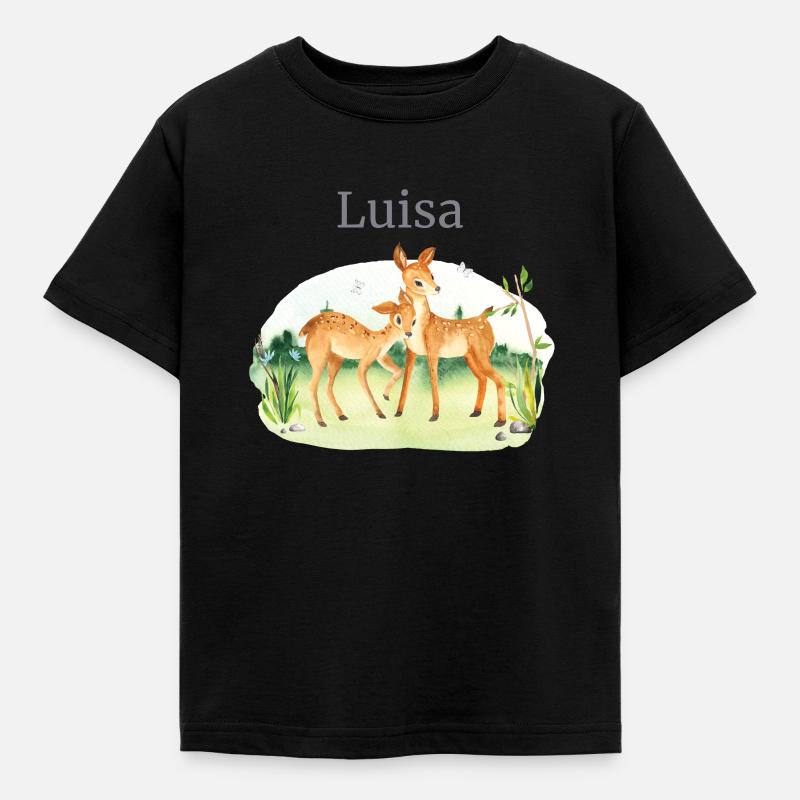 Waldtier Reh Blumen Name Luisa - Kinder T-Shirt - Schwarz