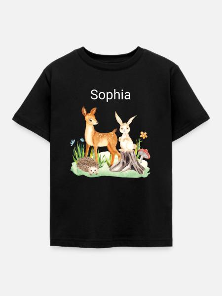 Animal deer rabbit hedgehog Sophia - Kids' T-Shirt - black