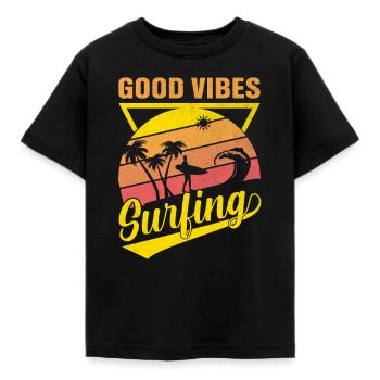 Surfer Design - Good Vibes Surfing - Kinder T-Shirt - Schwarz - Vorne - AI Model Kid Female (0cm)