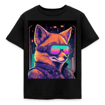 Rétro Futuriste Synthwave Fox - T-shirt Enfant - noir - Devant - AI Model Kid Female (0cm)