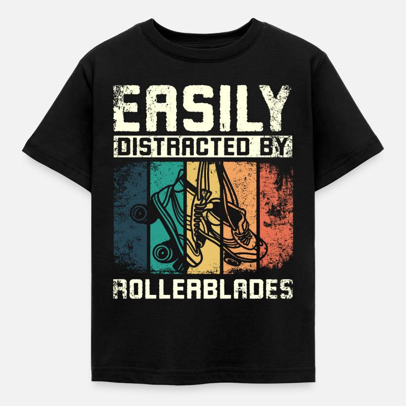 Easily distracted by rollerblades - Kids' T-Shirt - black