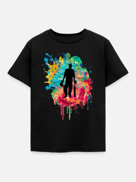 Cricket-Spieler in Popart - Kinder T-Shirt - Schwarz
