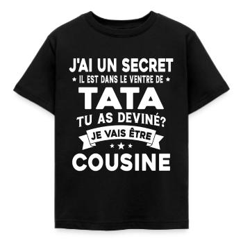 J'ai un secret je vais être cousine Humour Cadeau - T-shirt Enfant - noir - Devant - AI Model Kid Female (0cm)