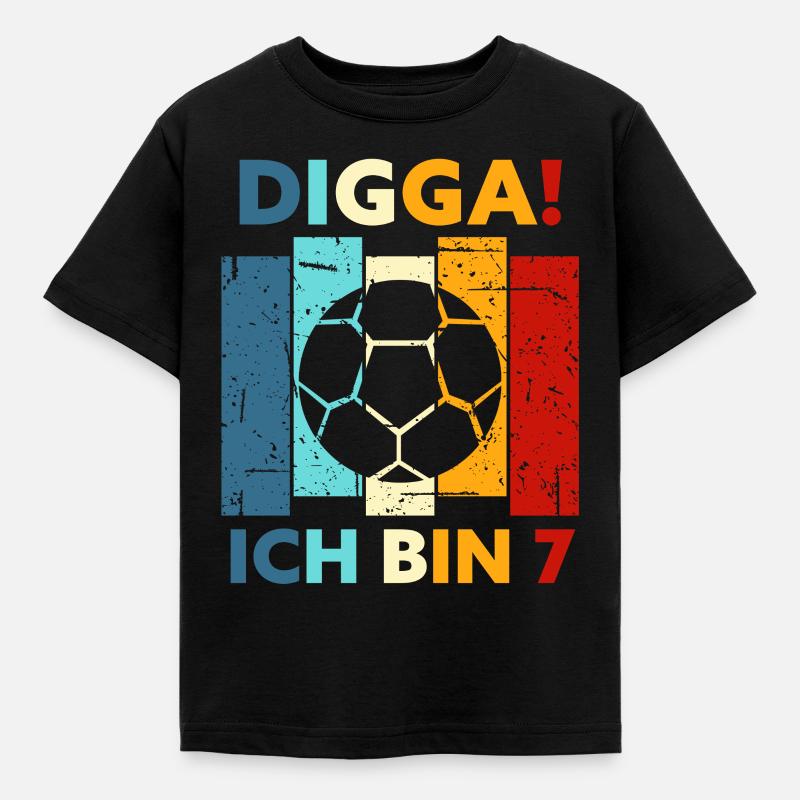 7 Geschenk 7. Geburtstag Fußball Junge - Kinder T-Shirt - Schwarz