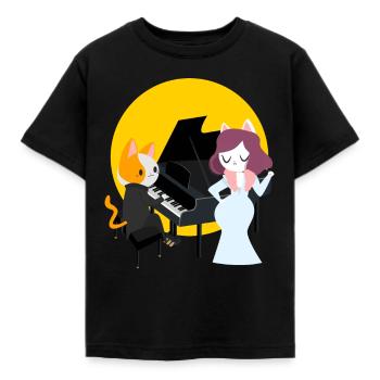 Katzen Pianist Lustiger Klaviermusiker Pianist - Kinder T-Shirt - Schwarz - Vorne - AI Model Kid Female (0cm)