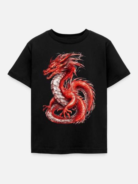 Roter Drache, Nebeltier - Kinder T-Shirt - Schwarz
