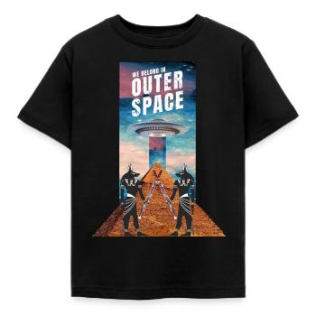 Anubis mit Fagott vor einer Pyramide mit UFO. - Kinder T-Shirt - Schwarz - Vorne - AI Model Kid Female (0cm)