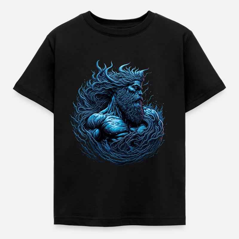 Poseidon, Gott des Meeres - Kinder T-Shirt - Schwarz