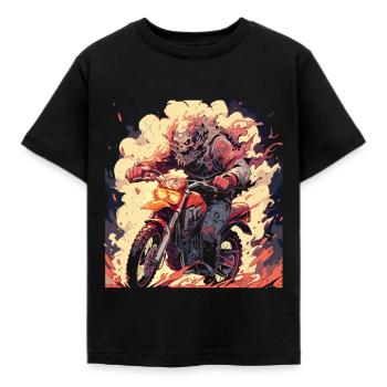 Skull Totenkopf Motocross Dirtbike - Kinder T-Shirt - Schwarz - Vorne - AI Model Kid Female (0cm)