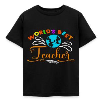 world s best teacher, teacher, thank you souvenir - Kids' T-Shirt - black - Front - AI Model Kid Female (0cm)