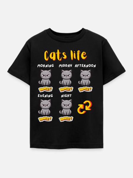Katzenleben - Kinder T-Shirt - Schwarz