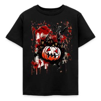 blutiger halloween kürbis 2023 - Kinder T-Shirt - Schwarz - Vorne - AI Model Kid Female (0cm)