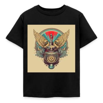 Antique Gramophone 3 Copy Png#2530360 - Kids' T-Shirt - black - Front - AI Model Kid Female (0cm)
