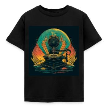Antique Gramophone 1 Copy Png#2530364 - Kids' T-Shirt - black - Front - AI Model Kid Female (0cm)