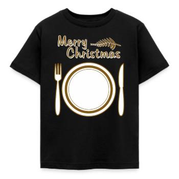 TELLER BESTECK MERRY CHRISTMAS - Kinder T-Shirt - Schwarz - Vorne - AI Model Kid Female (0cm)