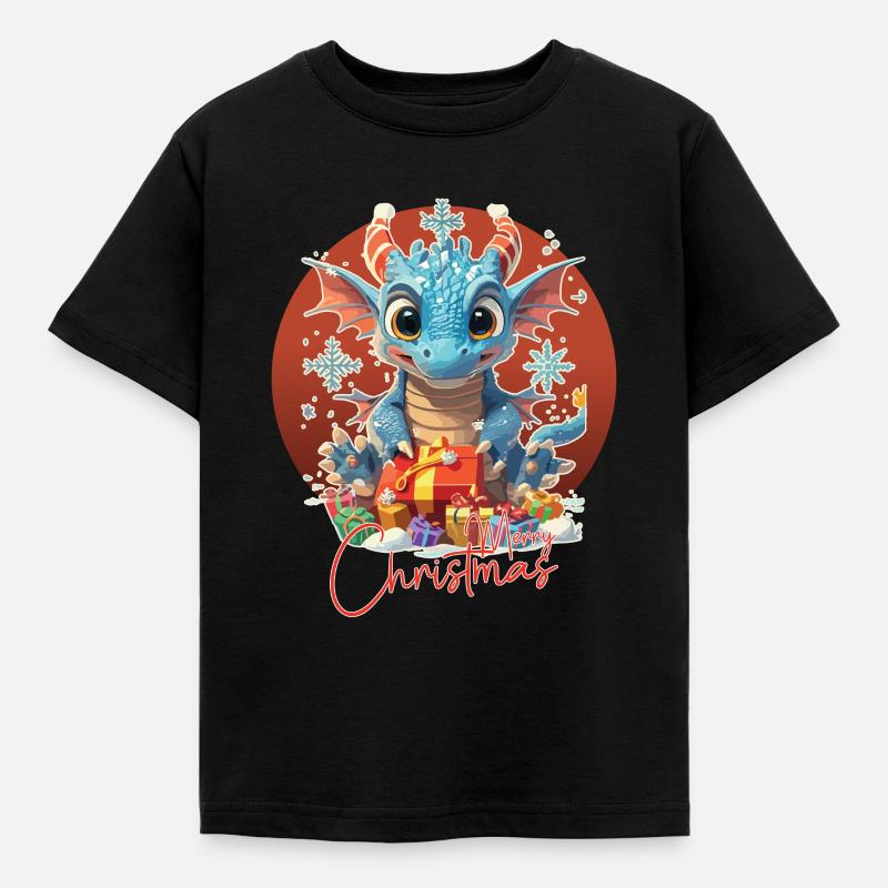Frohe Weihnachten - Blauer Drache - Geschenk - Kinder T-Shirt - Schwarz