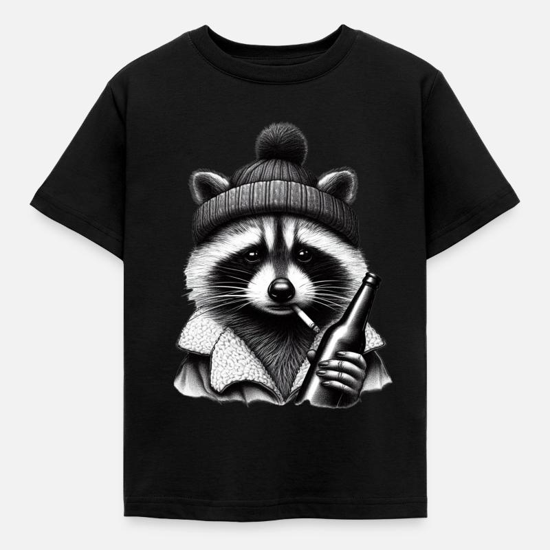 Party Waschbär - Kinder T-Shirt - Schwarz