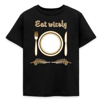 TELLER BESTECK Eat wisely - Kinder T-Shirt - Schwarz - Vorne - AI Model Kid Female (0cm)