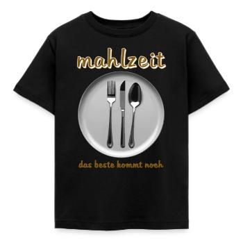 TELLER BESTECK MAHLZEIT - Kinder T-Shirt - Schwarz - Vorne - AI Model Kid Female (0cm)