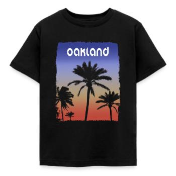 Oakland Kalifornien Sonnenuntergang Urlaub Souvenir Palme - Kinder T-Shirt - Schwarz - Vorne - AI Model Kid Female (0cm)