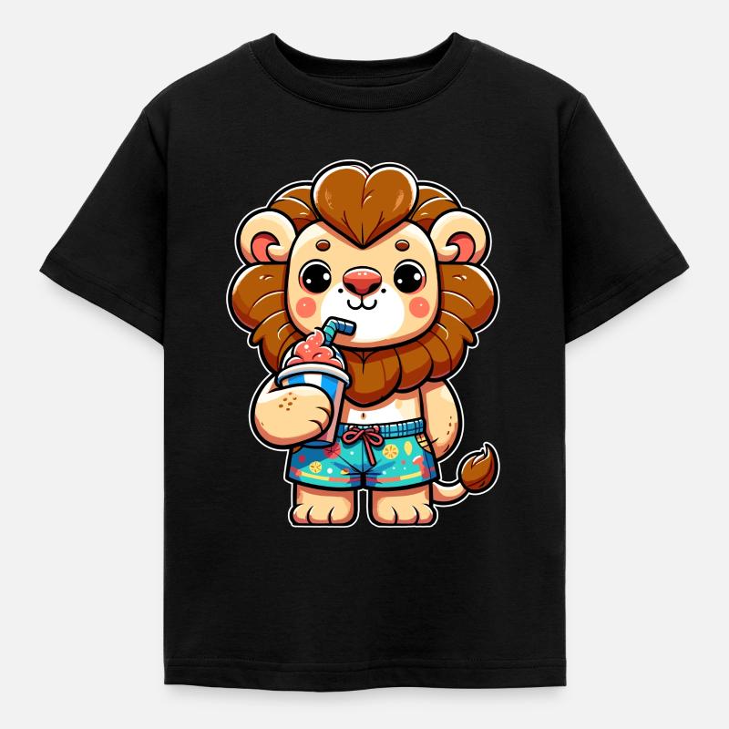 childishly designed lion - Kids' T-Shirt - black