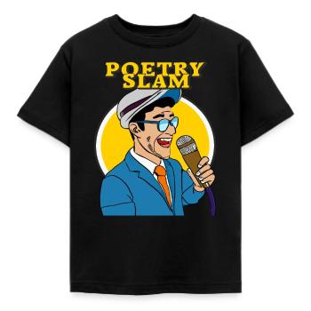 MANN MIKROFON POETRY SLAM - Kinder T-Shirt - Schwarz - Vorne - AI Model Kid Female (0cm)