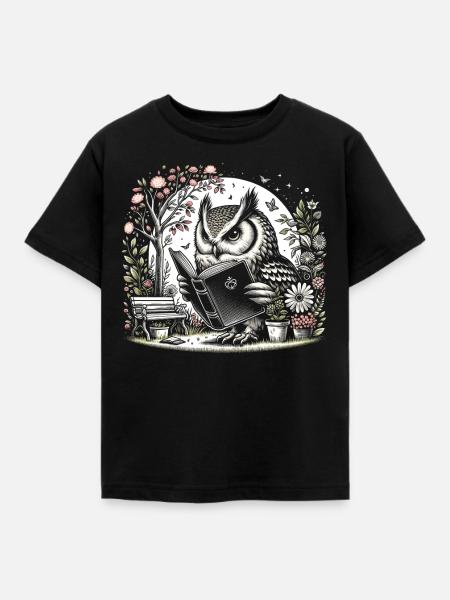 Eulen-lesebuch – Full Moon Scenery Reader - Kinder T-Shirt - Schwarz