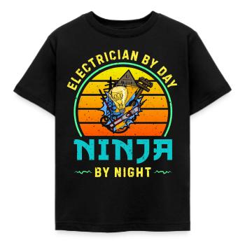 Électricien le jour, ninja la nuit, Occupation de la lampe - T-shirt Enfant - noir - Devant - AI Model Kid Female (0cm)